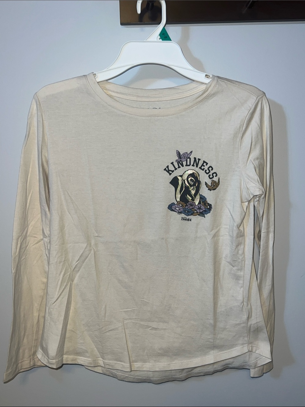 Disney x Gap Kids Long Sleeve Bambi Floral 'Kindness' Graphic Tee - Cream